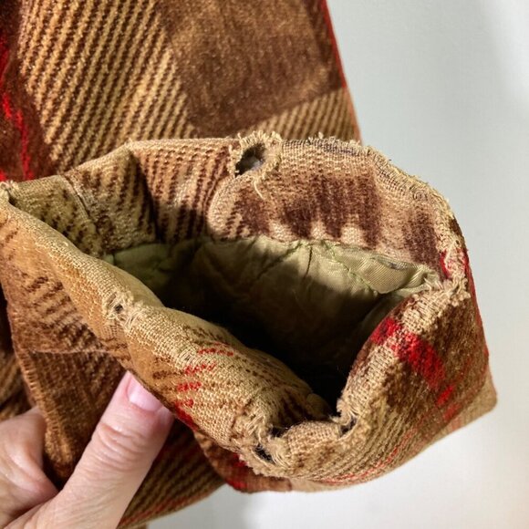 Mens Vintage 70s Plaid Corduroy Faux‎ Fur Jacket Thrashed Brown Red M Flaw - Picture 9 of 12